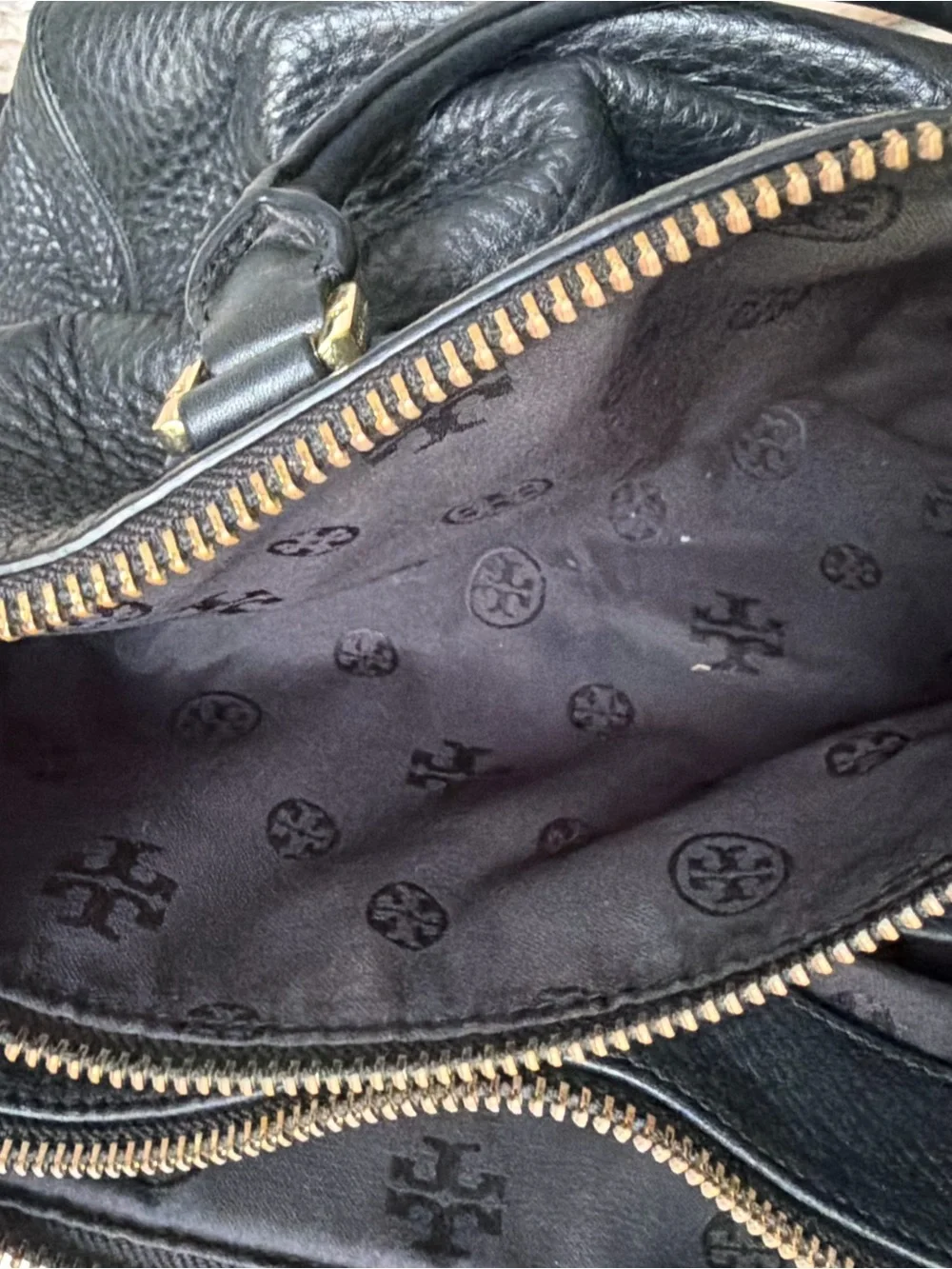 Tory Burch - Black Pebbled Leather Satchel with Gold Hardware - Picture 11 of 15